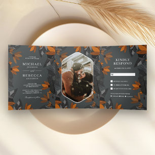 Rustic Earthy Orange Terracotta Hochzeit Dreifach Gefaltete Einladung