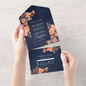 Rustic Earthy Terracotta Floral Navy Blue Wedding All In One Einladung (Abreißen)