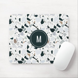 Rustic Earthy Terrazzo Stone Pattern Monogram Mousepad