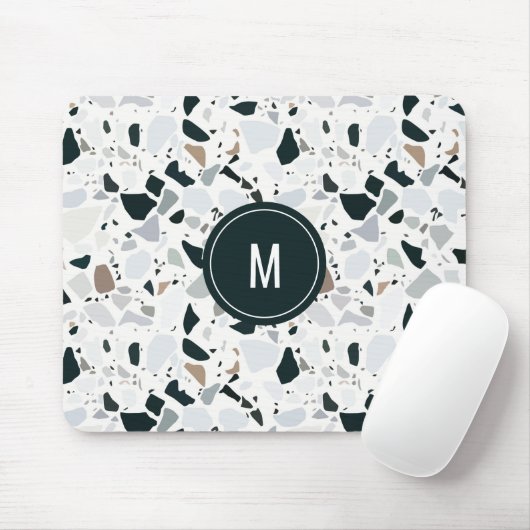 Rustic Earthy Terrazzo Stone Pattern Monogram Mousepad (Mit Mouse)