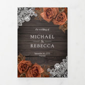 Rustic Earthy Wood Dusty Terracotta Rose Wedding Dreifach Gefaltete Einladung (Cover)