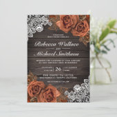 Rustic Earthy Wood Dusty Terracotta Rose Wedding Einladung (Stehend Vorderseite)