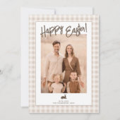 Rustic Easter Family Photo Beige Gingham And Bunny Karte (Vorderseite)