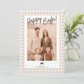 Rustic Easter Family Photo Beige Gingham And Bunny Karte (Stehend Vorderseite)