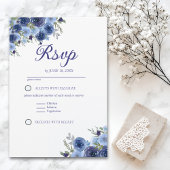 Rustic Elegance – Boho Navy Flower Design RSVP