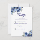 Rustic Elegance – Boho Navy Flower Design RSVP Karte (Vorderseite)