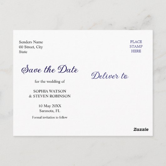 Rustic Elegance – Boho Navy Flower Wedding Postkarte (Rückseite)