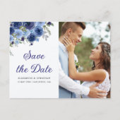 Rustic Elegance – Boho Navy Flower Wedding Postkarte (Vorderseite)