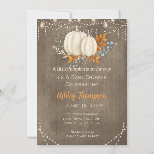 Rustic Elegance Fall Pumpkin Baby Dusche Einladung (Vorderseite)