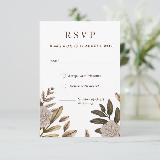 Rustic Elegance Floral Wedding RSVP Response Cards Karte (Stehend Vorderseite)