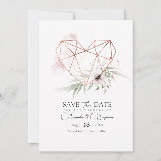 Rustic Elegance Geometric Heart QR Code Save The Date (Vorderseite)