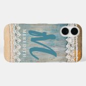 Rustic Elegance Monogram Burlap Lace Barnwood Case-Mate iPhone Hülle (Rückseite (Horizontal))