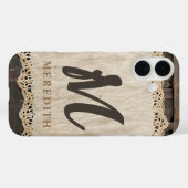 Rustic Elegance Monogram Burlap Lace Barnwood Case-Mate iPhone Hülle (Rückseite (Horizontal))