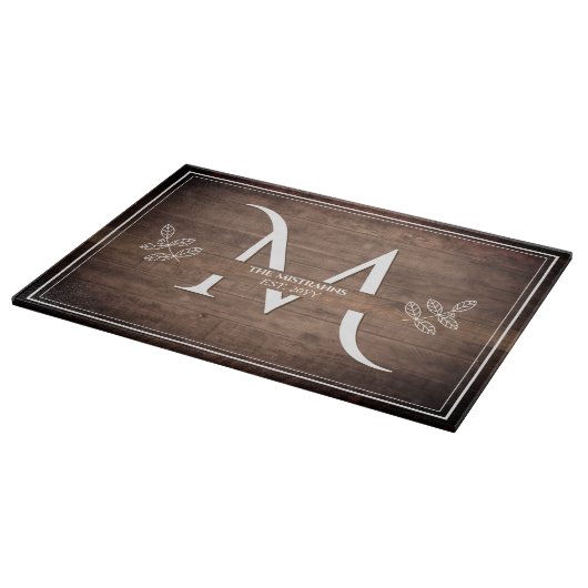 Rustic Elegance Monogram Imitats Holzerspanung Schneidebrett (Ecke)