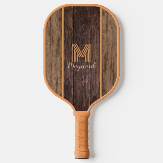 Rustic Elegance Monogram Wood Texture Pickleball Schläger (Vorderseite)