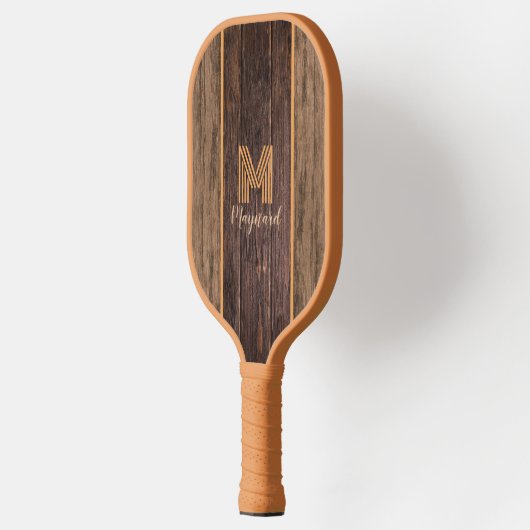 Rustic Elegance Monogram Wood Texture Pickleball Schläger (Links)