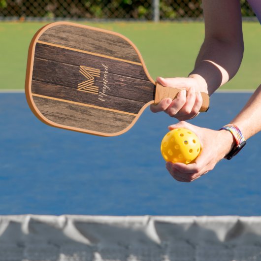 Rustic Elegance Monogram Wood Texture Pickleball Schläger (InSitu)
