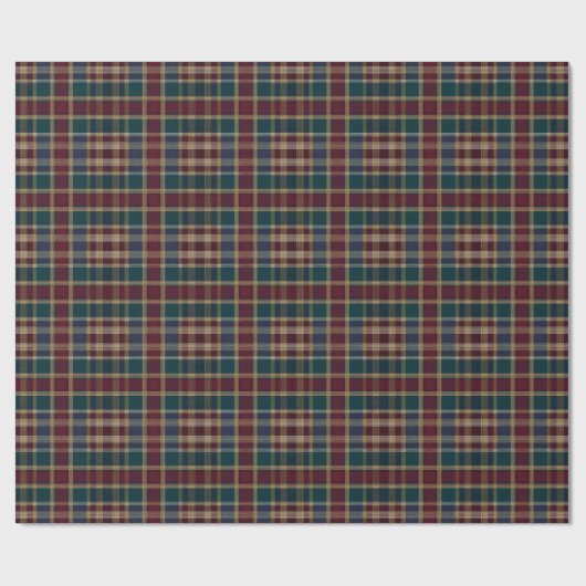 Rustic Elegance Plaid Cranberry Dk Blue Teal Green Geschenkpapier (Flach)