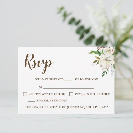 Rustic Elegance Wedding RSVP Card (Stehend Vorderseite)