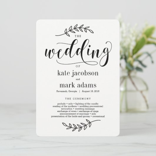 Rustic Elegance Wedding Zeremony Programm (Stehend Vorderseite)