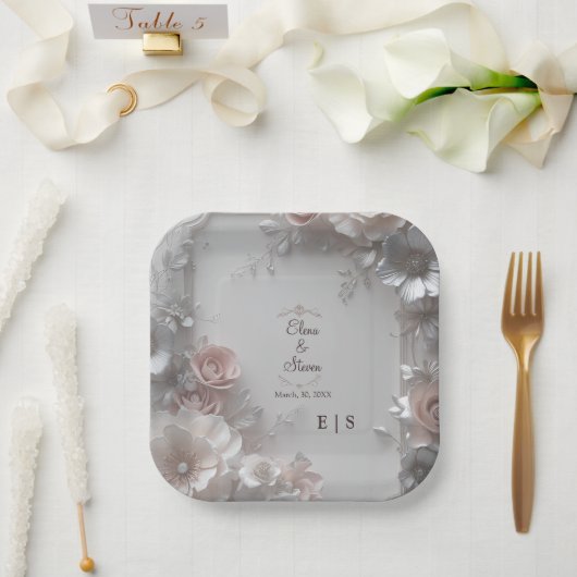 Rustic Elegant 3D Floral Wedding  Pappteller (Hochzeit)