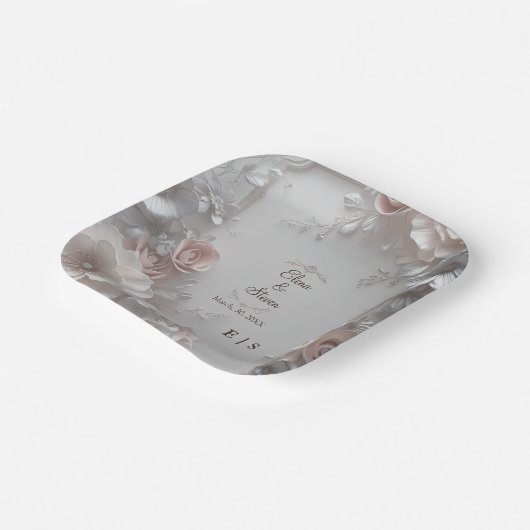 Rustic Elegant 3D Floral Wedding Pappteller (Gewinkelt)