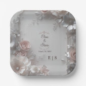 Rustic Elegant 3D Floral Wedding  Pappteller (Vorderseite)