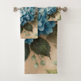 Rustic Elegant Blue Hydrangea Floral Badhandtuch Set