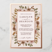 Rustic Elegant Boho Rose Gold Floral Wedding  Foil Folieneinladung (Vorderseite)