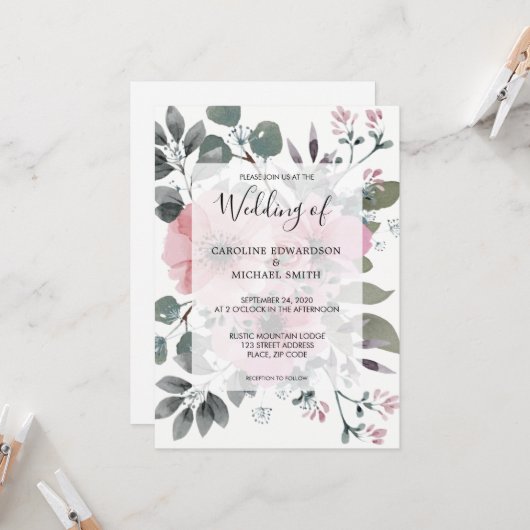 Rustic elegant botanical watercolor floral Wedding Einladung (Vorderseite/Rückseite Beispiel)