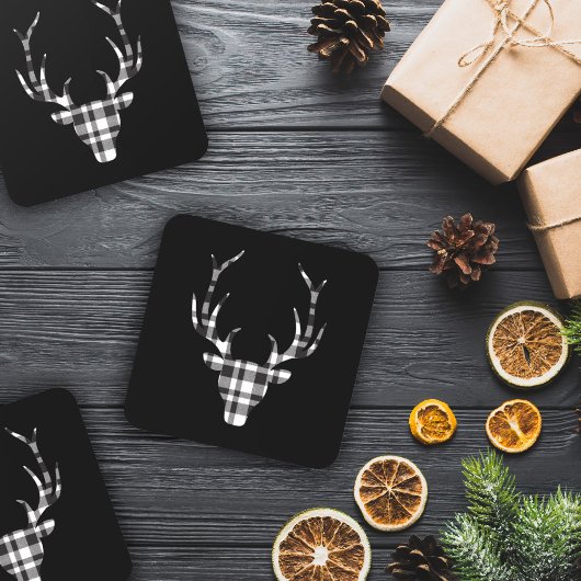 Rustic Elegant Christmas Plaid Deer  Getränkeuntersetzer