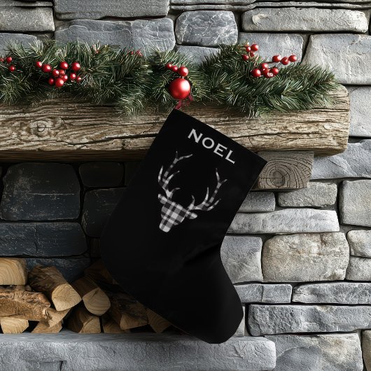 Rustic Elegant Christmas Plaid Deer Stockings Großer Weihnachtsstrumpf