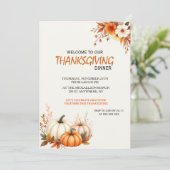 Rustic Elegant Floral Thanksgiving Dinner Einladung (Stehend Vorderseite)