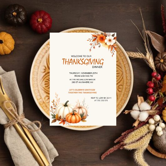 Rustic Elegant Floral  Thanksgiving Dinner Einladung
