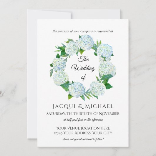 Rustic Elegant Hydrangea Blumenzeremonie Einladung (Vorderseite)