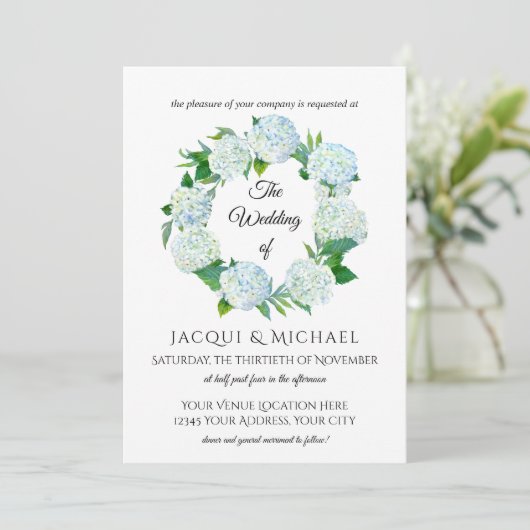 Rustic Elegant Hydrangea Blumenzeremonie Einladung (Stehend Vorderseite)