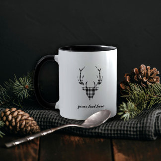 Rustic Elegant Personalized Plaid Deer Mug Cup Tasse
