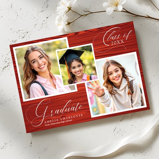Rustic Elegant Photo Collage Graduation Ankündigung