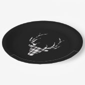 Rustic Elegant Plaid Deer Christmas Paper Plates Pappteller (Schrägansicht)