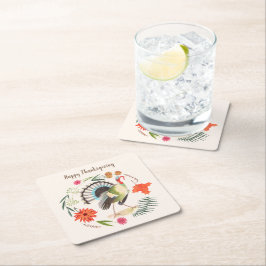 Rustic Elegant Turkey Thanksgiving Botanical  Rechteckiger Pappuntersetzer