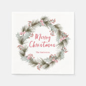 Rustic Elegant Watercolor Christmas Wreath  Serviette (Vorderseite)