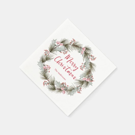 Rustic Elegant Watercolor Christmas Wreath  Serviette (Ecke)