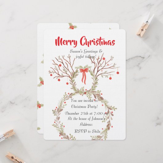 Rustic elegant watercolour Christmas invite cards Einladung (Vorderseite/Rückseite Beispiel)