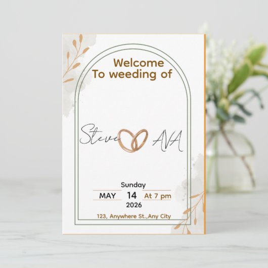 Rustic Elegant Wedding Invitation Einladung (Stehend Vorderseite)