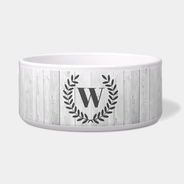Rustic Elegant White Wood Gray Laurels | Monogramm Napf (Vorderseite)