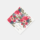 Rustic Elegant Winter Floral watercolor red green Serviette (Ecke)