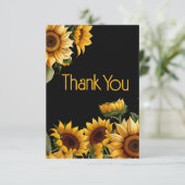 Rustic Elegante Sunflowers Black Birthday Vielen D Dankeskarte (Stehend Vorderseite)