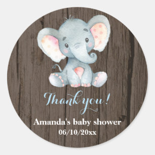 Rustic Elephant Baby Dusche Blue Danke für Ihre Un Runder Aufkleber