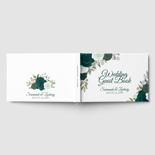 Rustic Emerald Green Elegant Floral Boho Wedding Gästebuch (Voll)
