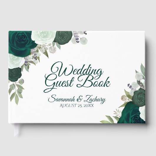 Rustic Emerald Green Elegant Floral Boho Wedding Gästebuch (Vorderseite)